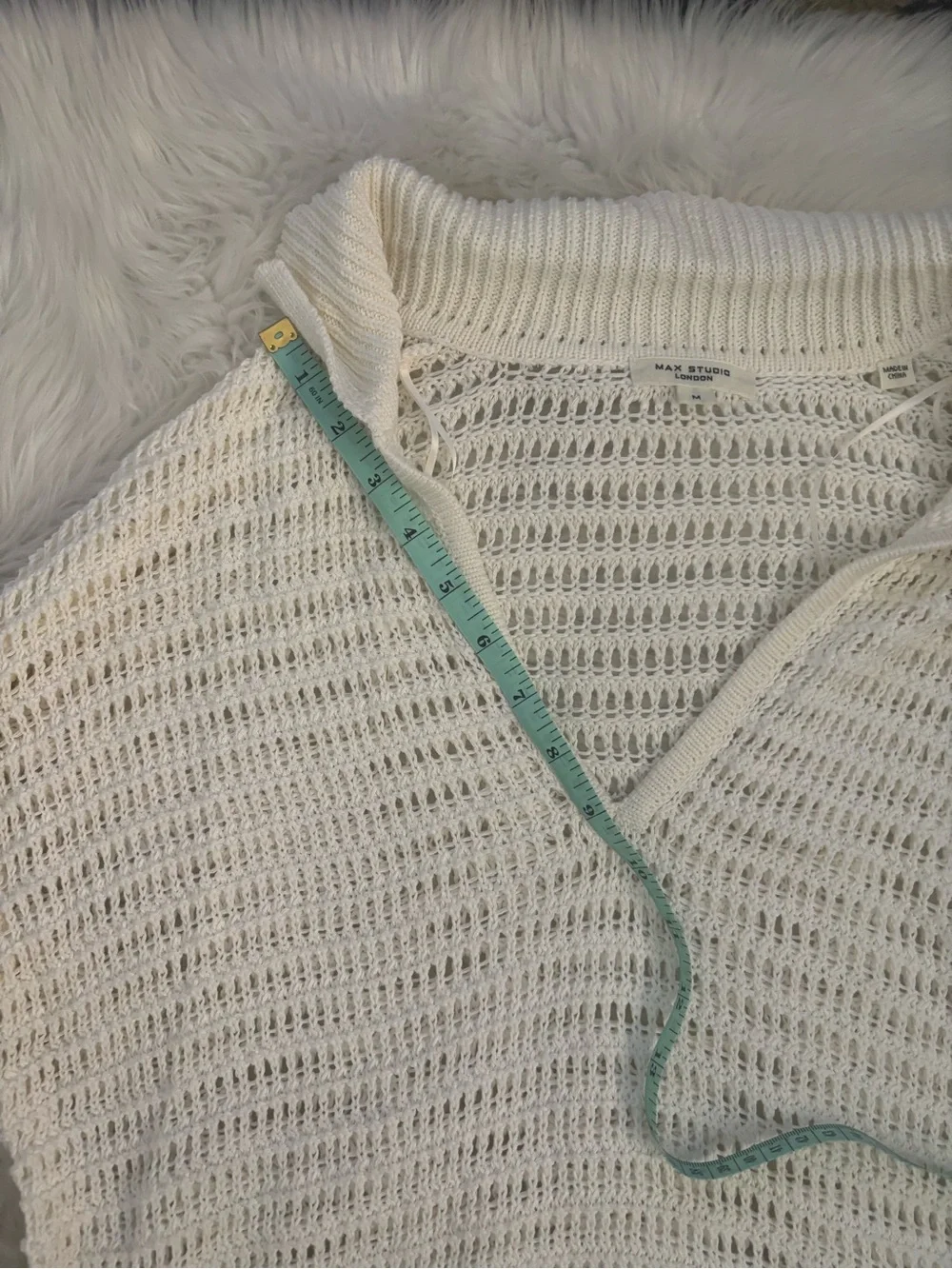 Max Studio Open-Knit V-Neck Pullover Sweater - Ivory